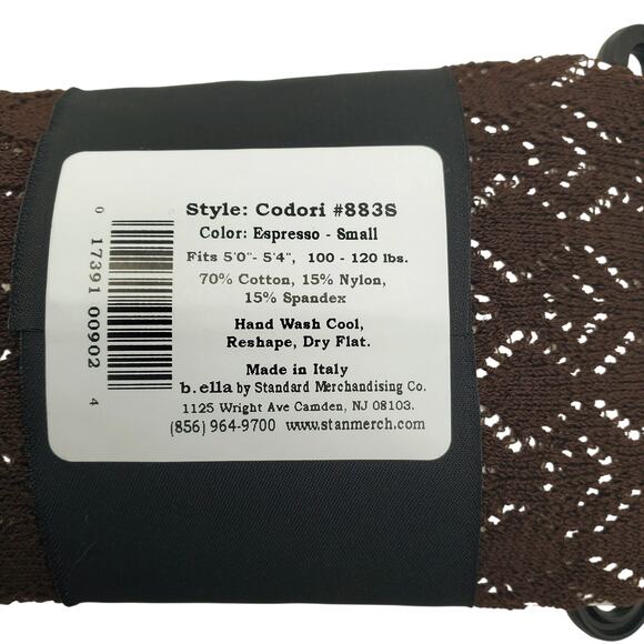 Luxury Cotton Crochet Tight Small Espresso Brown B.ella Codori Italian Hosiery - Picture 6 of 6